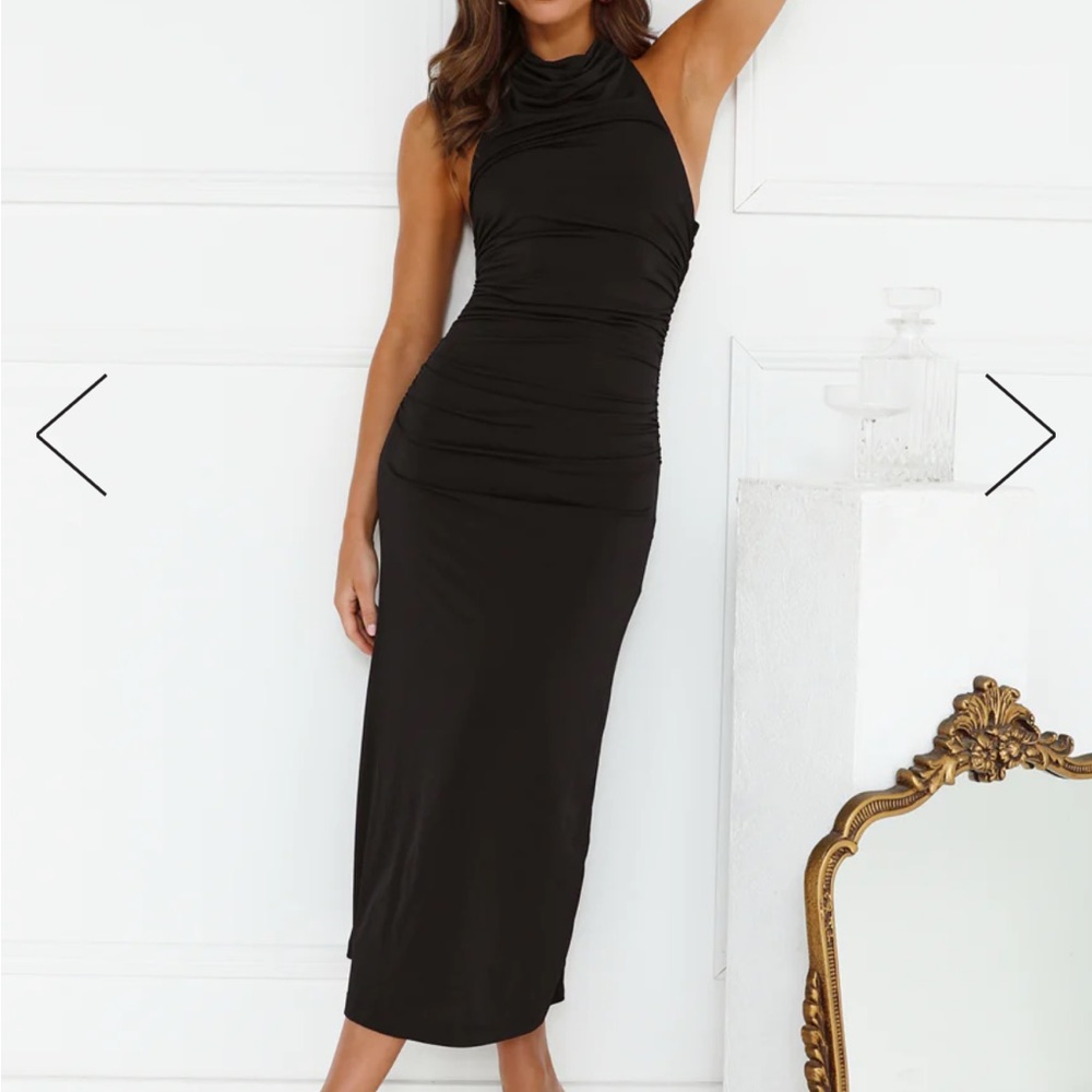 XS high neck halter style black dress. Belt not included. Sophisticated and sexy - Picture 8 of 8